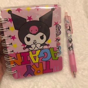 Kuromi Mini Notebook and pen bundle!! 3 section divided notebook w/lined paper